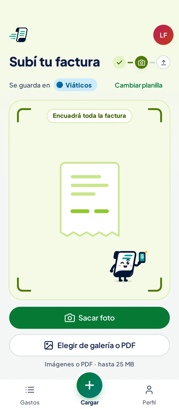 App de GastosYa: cargar un comprobante con una foto